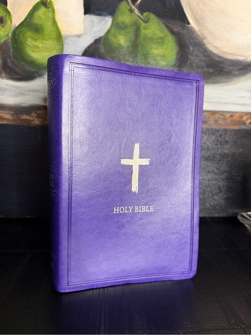 Vintage 1982 Purple Holy Bible with Gold Cross
